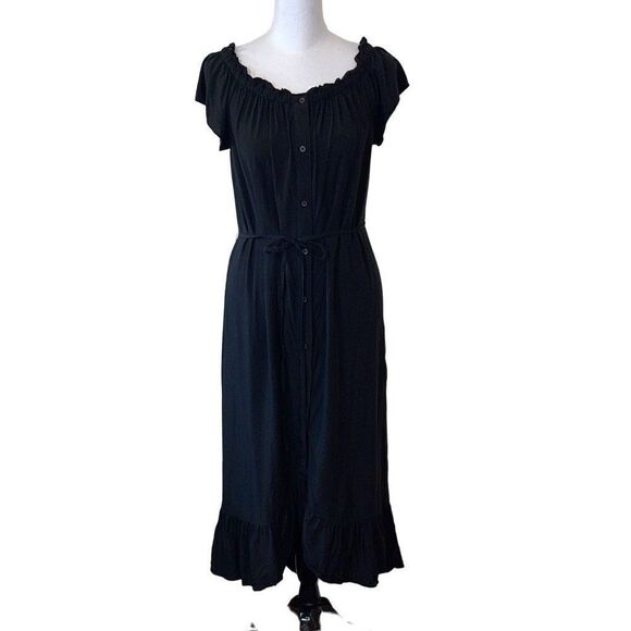 Loft Women's Hi Low Dress Elastic Neckline Maxi Flutter Small Petite SP Black - Picture 1 of 10